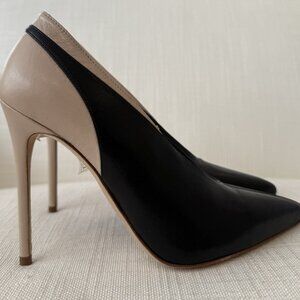 L K Bennett Quinny Black & Nude Leather V Neck Pointy Heels